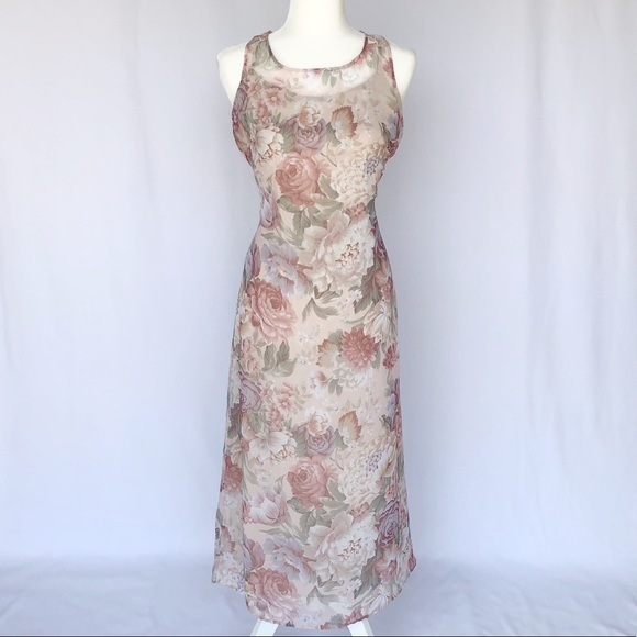 Vintage Dresses & Skirts - Vintage Helium Floral Sheer Overlay Dress